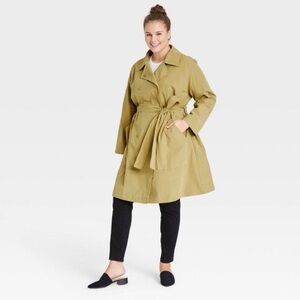 Ava & Viv Trench Coat NWT 2X Water Resistant Khaki to Green Chartreuse Color
